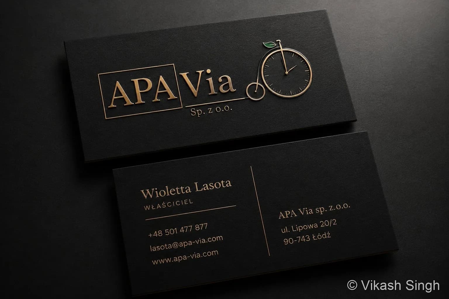 Wizytówka APA Via — projekt graficzny autorstwa Vikash Singh